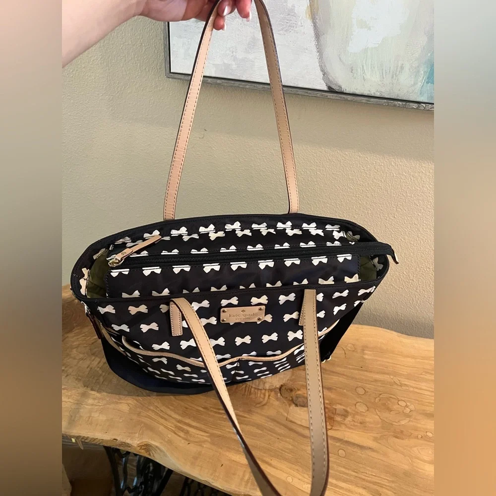 Kate Spade Black and White Baby Bag with Bow Pattern